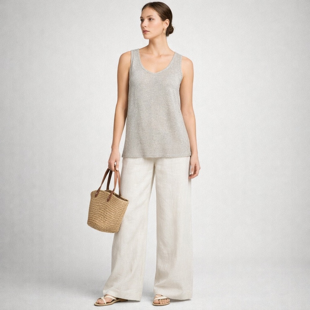 M.M.LaFleur 100% Linen Knit Tank Top Size M Oatmeal Neutral Quiet Luxury